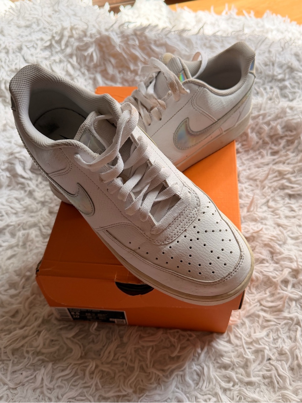 Nike White Blazer mid with Iridescent Swoosh